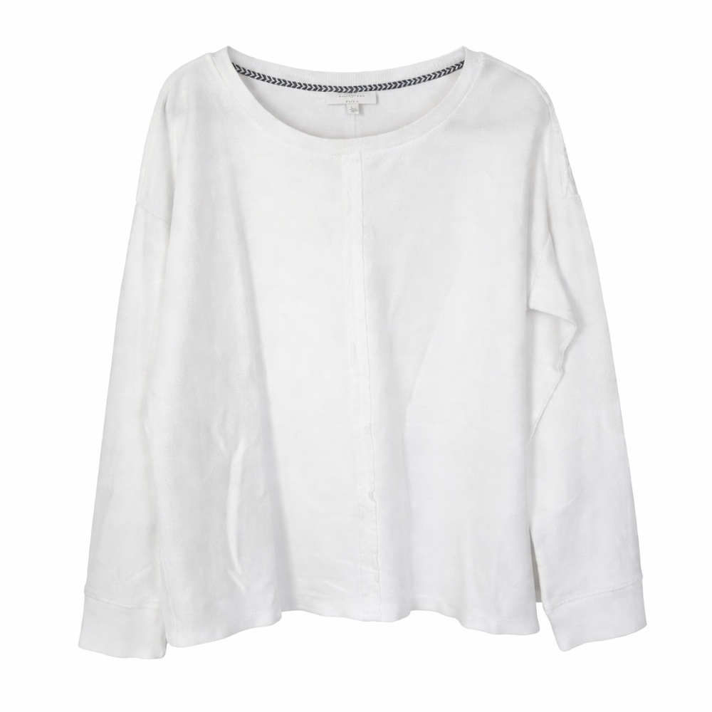 NEW DIRECTIONS STUDIO Women's Raw Seam Pullover Top White Relaxed Fit Texture L